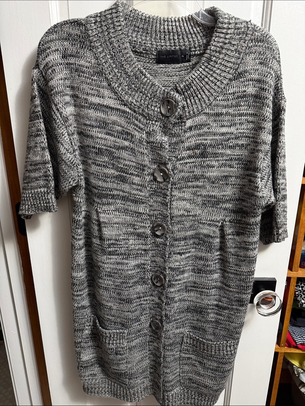THE LIMITED GRAY MARLED SHORT SLEEVE CARDIGAN XL TUNIC LENGTH NEW!